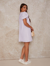 Puff Sleeve Broderie Smock Dress in Lilac