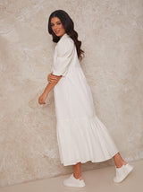 Tiered Maxi Shirt Dress in White