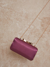 Satin Clutch Bag with Bow Clasp in Lilac