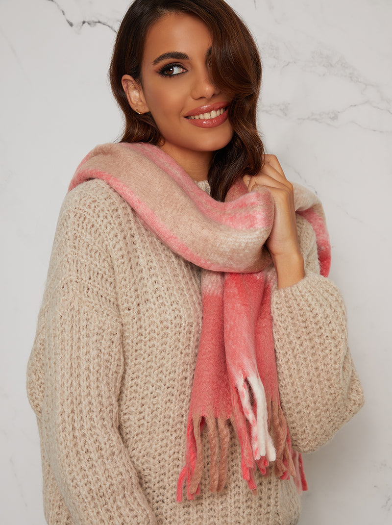Check Tassel Soft Scarf in Pink