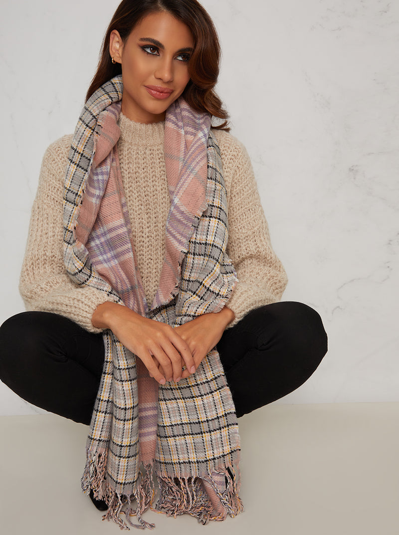 Check Reversible Scarf in Pink