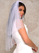 Pearl Embellished Bridal Veil in White
