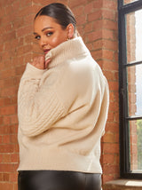 Zip-Through Knitted Cable Jumper in Cream