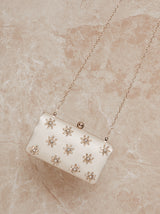 Embellished Floral Clutch Bag in White