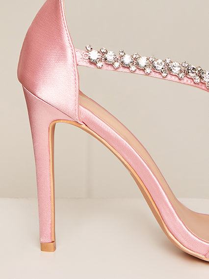 High Heel Diamante Strap Sandals in Pink