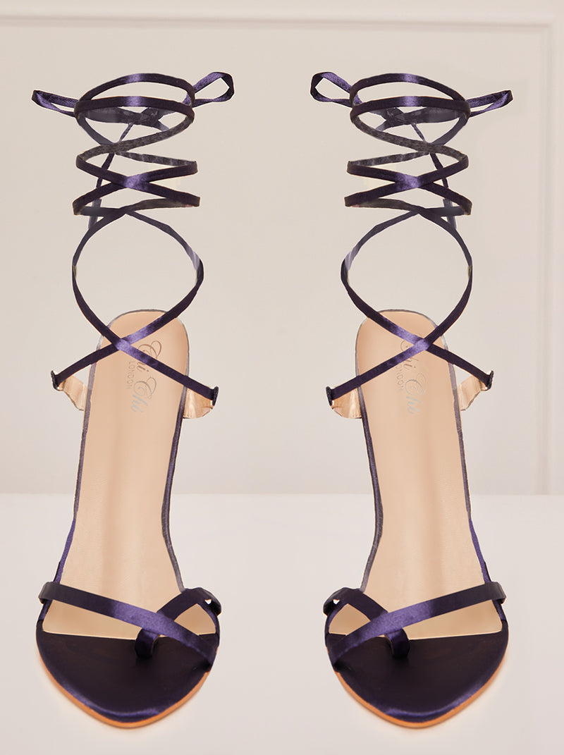 High Heel Lace-Up Sandals in Navy