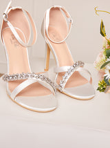 High Heel Diamante Cross Strap Sandals in White