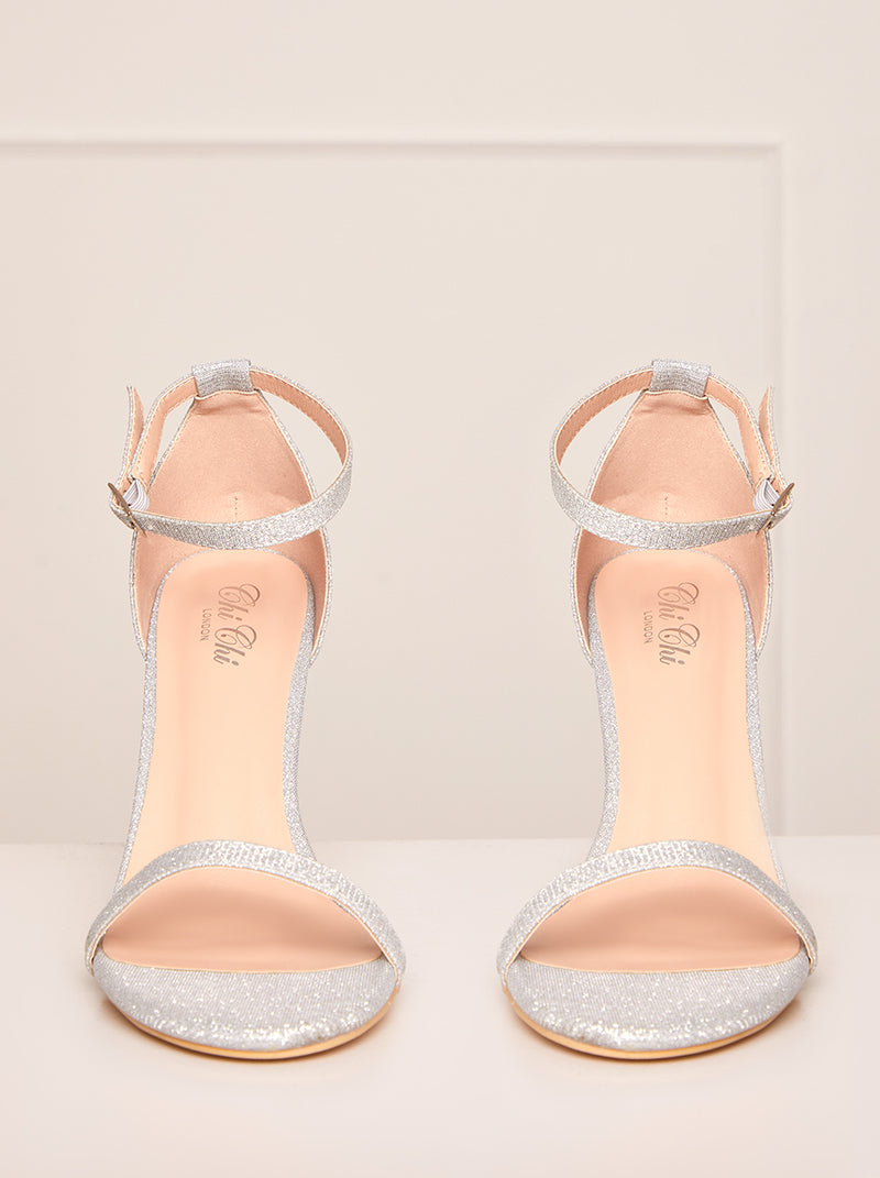 High Heel Glitter Sandals in Silver