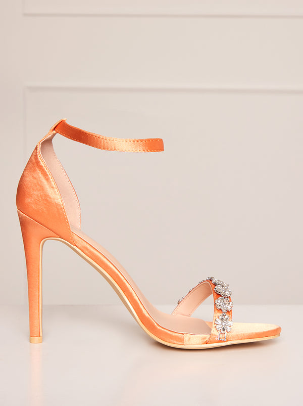 High Heel Diamante Strap Sandals in Orange