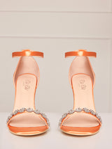 High Heel Diamante Strap Sandals in Orange