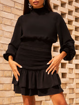 Long Sleeve Top with Shirred Waist in Black