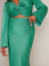 Satin Slip Maxi Skirt in Green