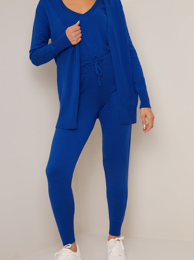 3 Piece Cardigan Loungewear Set in Blue