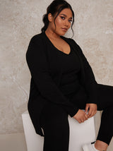 Plus Size Knitted Long Sleeve Lounge Cardigan in Black
