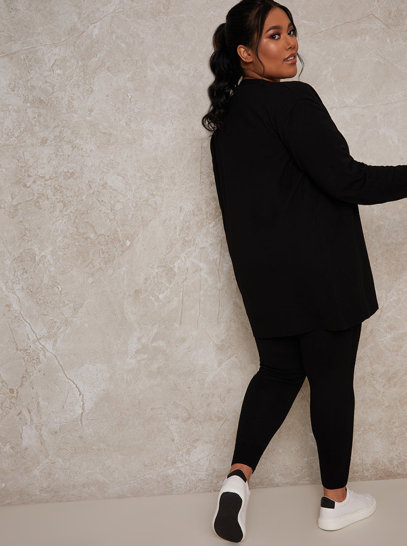 Plus Size Knitted Long Sleeve Lounge Cardigan in Black