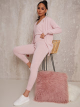 Three-Piece Cardigan Loungewear Set in Pink