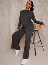 Asymmetric Long Sleeved Loungewear Set in Black