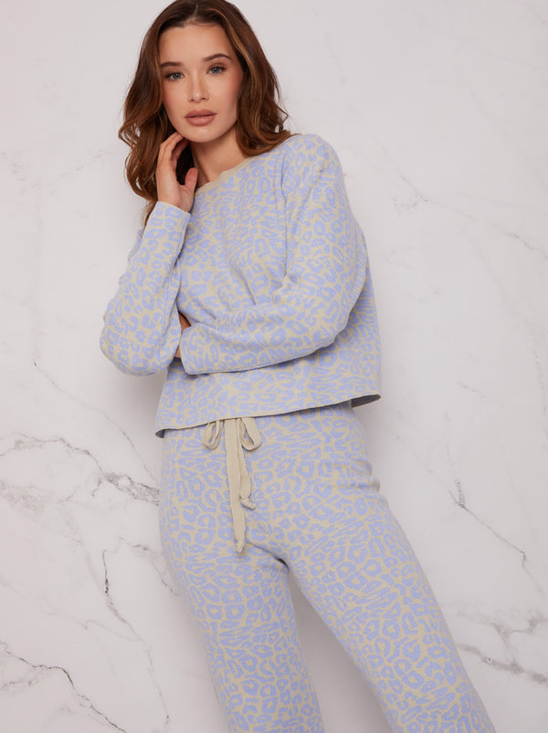 Leopard Print Loungewear Set in Blue