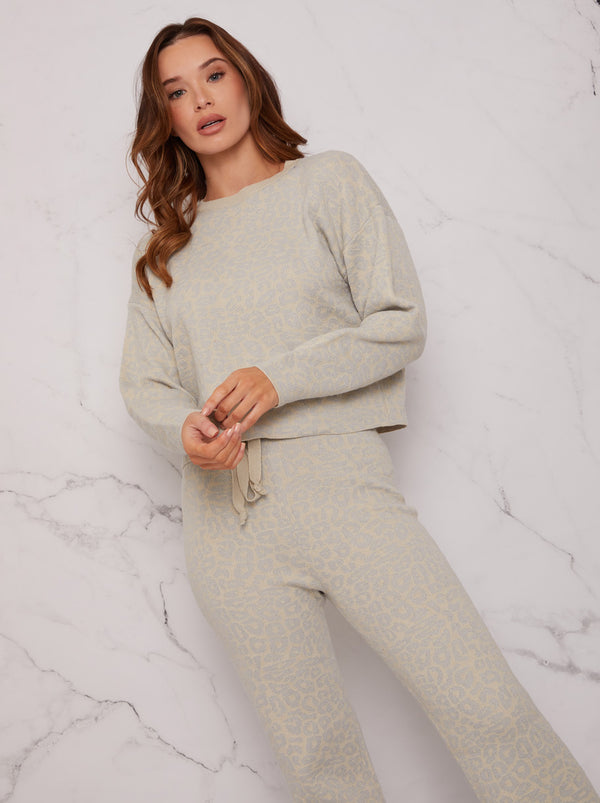 Leopard Print Loungewear Set in Grey