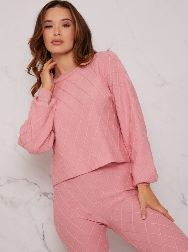 Diamond Stitch Loungewear Set in Pink