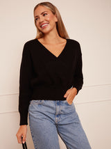 Wrap Knitted Jumper in Black