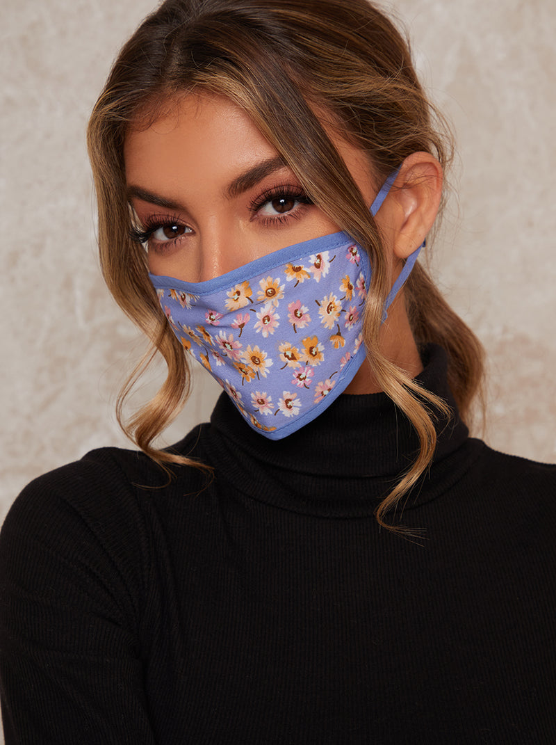 Floral Print Face Mask in Blue