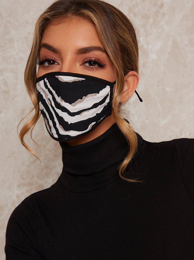 Zebra Print Face Mask in Black