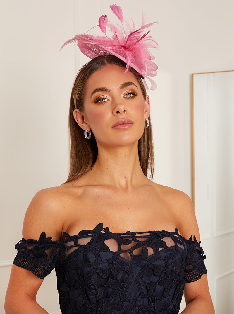 Ruched Sinamay Flower Detail Fascinator in Pink