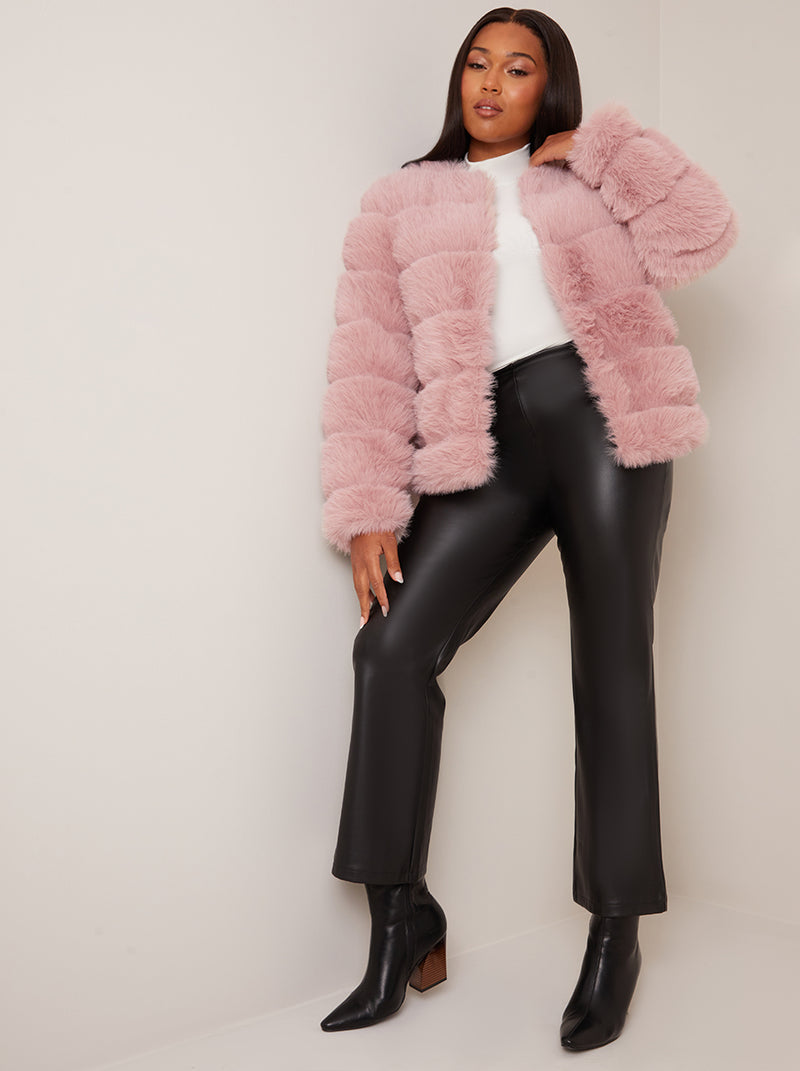 Faux Fur Stripe Jacket in Pink