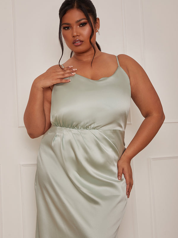 Plus Size Satin Cami Strap Maxi Dress in Mint