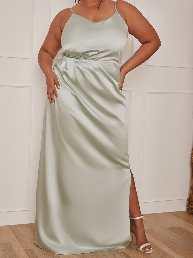 Plus Size Satin Cami Strap Maxi Dress in Mint