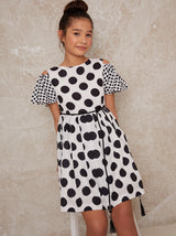 Girls Polka Dot Midi Dress in Monochrome