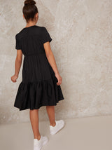 Girls Cap Sleeve Midi Dress in Black