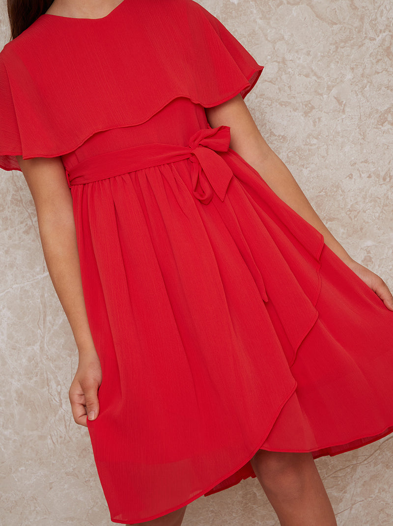 Girls Wrap Midi Dress in Red