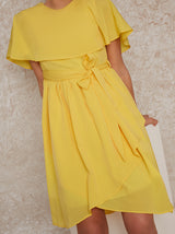 Girls Wrap Midi Dress in Yellow