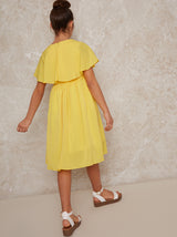 Girls Wrap Midi Dress in Yellow