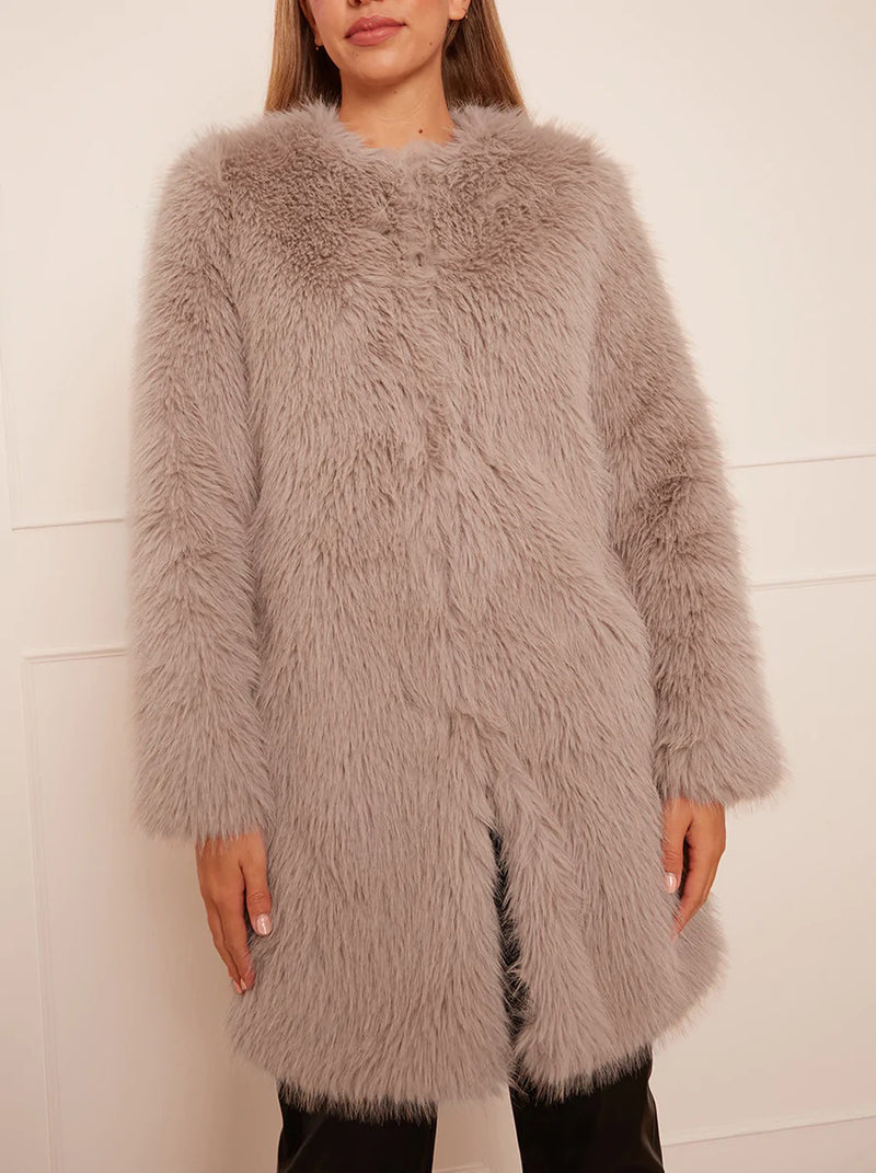 Shaggy Faux Fur Coat in Mink