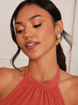 Floral & Rhinestone Earrings in Gold