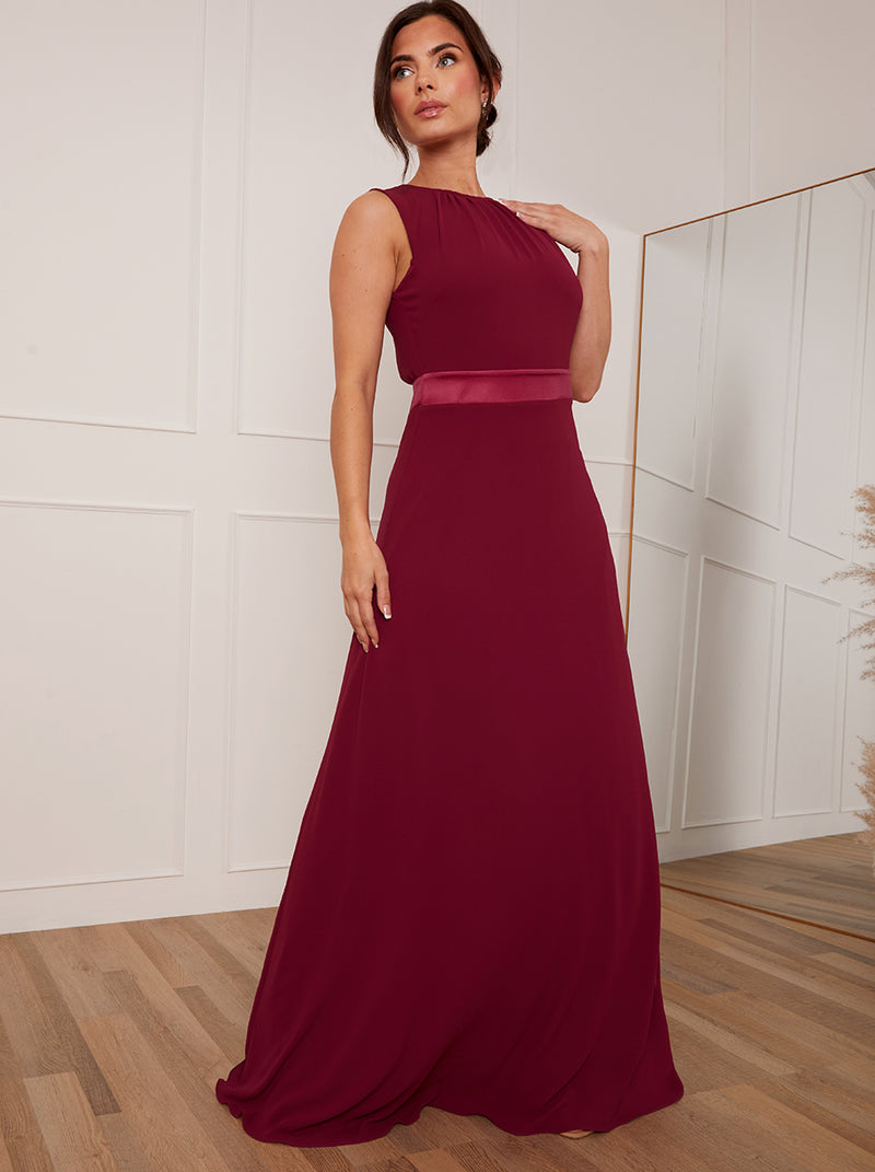 Petite Cut-Out Bow Back Maxi Dress in Wine