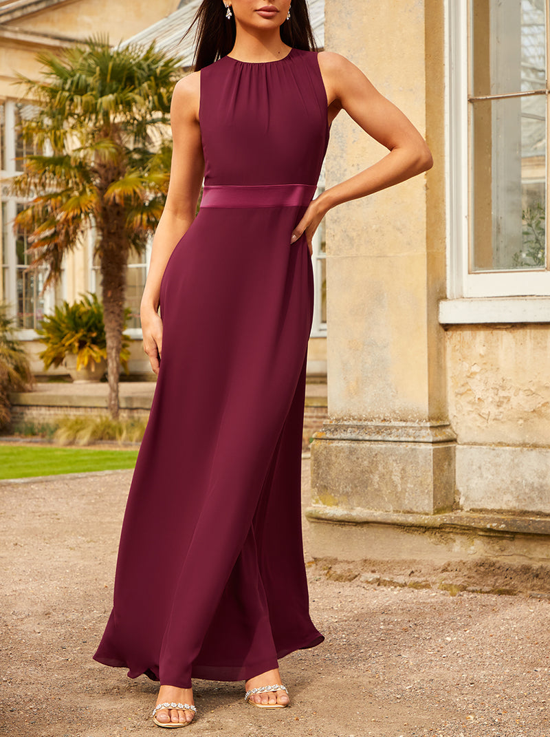Cut-Out Bow Back Maxi Dress in Wine