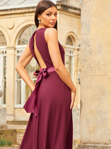Cut-Out Bow Back Maxi Dress in Wine