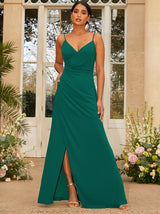 Ruched Wrap Maxi Dress in Green