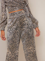 Animal Print Wide Leg Trousers in Gold