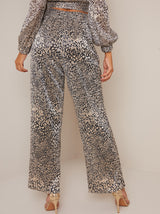 Animal Print Wide Leg Trousers in Gold