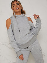 Cold Shoulder Hooded Loungewear Set in Grey