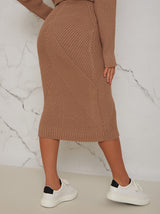 Knitted Maxi Skirt in Camel