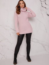 Roll Neck Ribbed Jumper in Blush