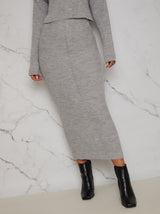 Knitted Maxi Skirt in Grey