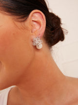 Statement Pearl Detail Diamante Earrings in Silver
