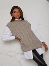 Cable Knit Gilet Jumper in Grey